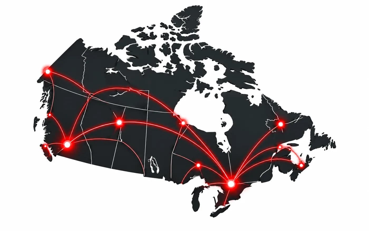 Carte du Canada montrant le réseau de distribution d'Arenco