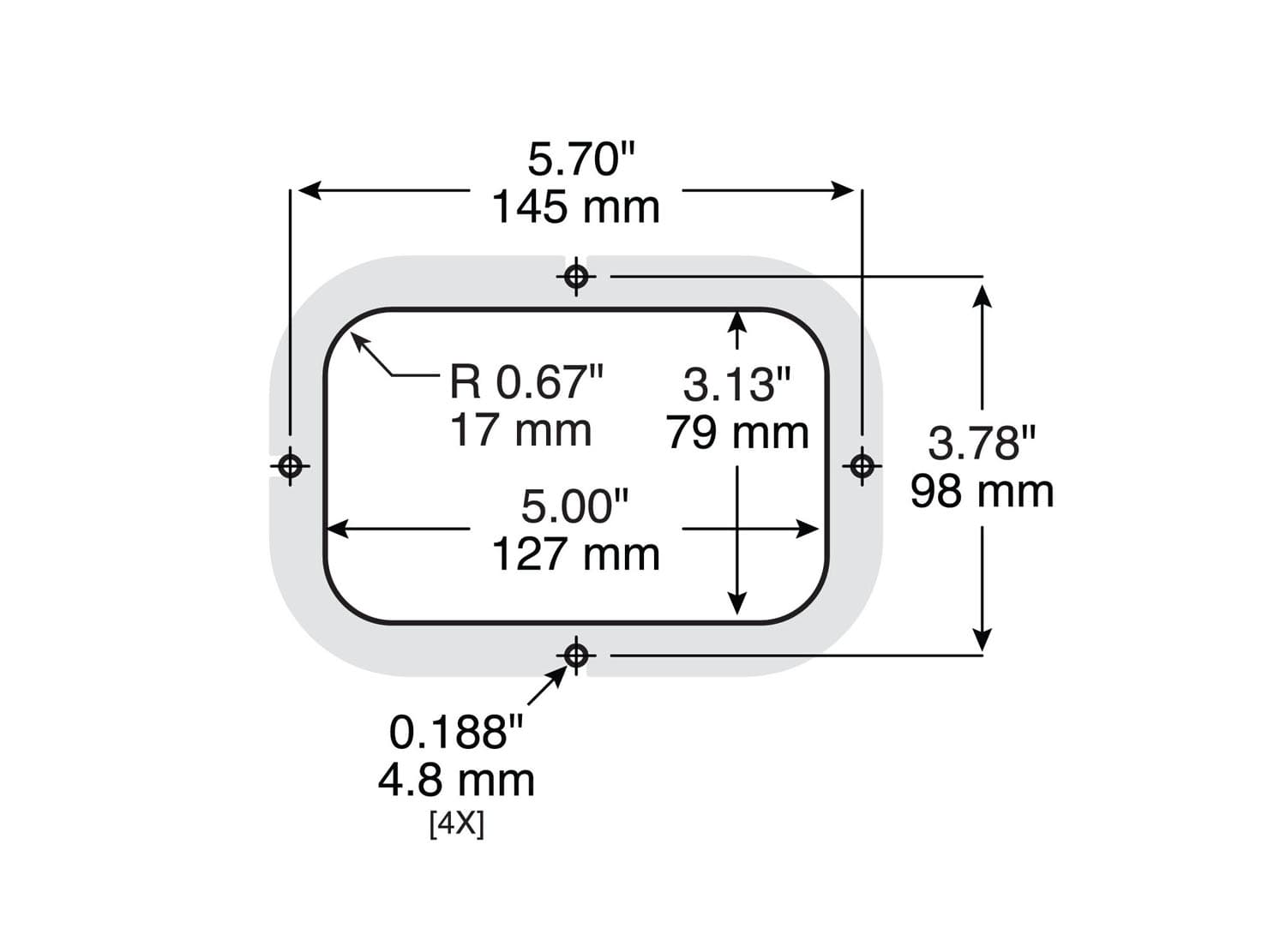 LED S/T/T RCT AMP HSG FLNG 5.30'X3.44" MVAG