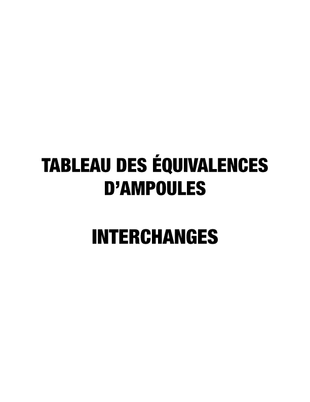 Bulb interchange chart